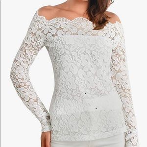 Boat neck cream lace top.